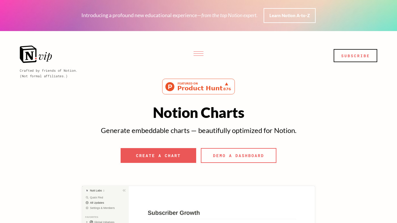 Notion Charts Landing page
