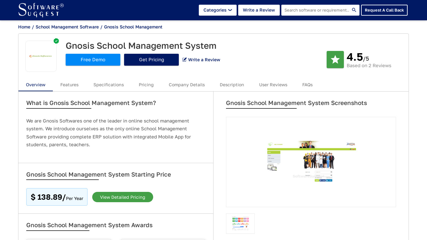 Gnosis School Management System Landing page