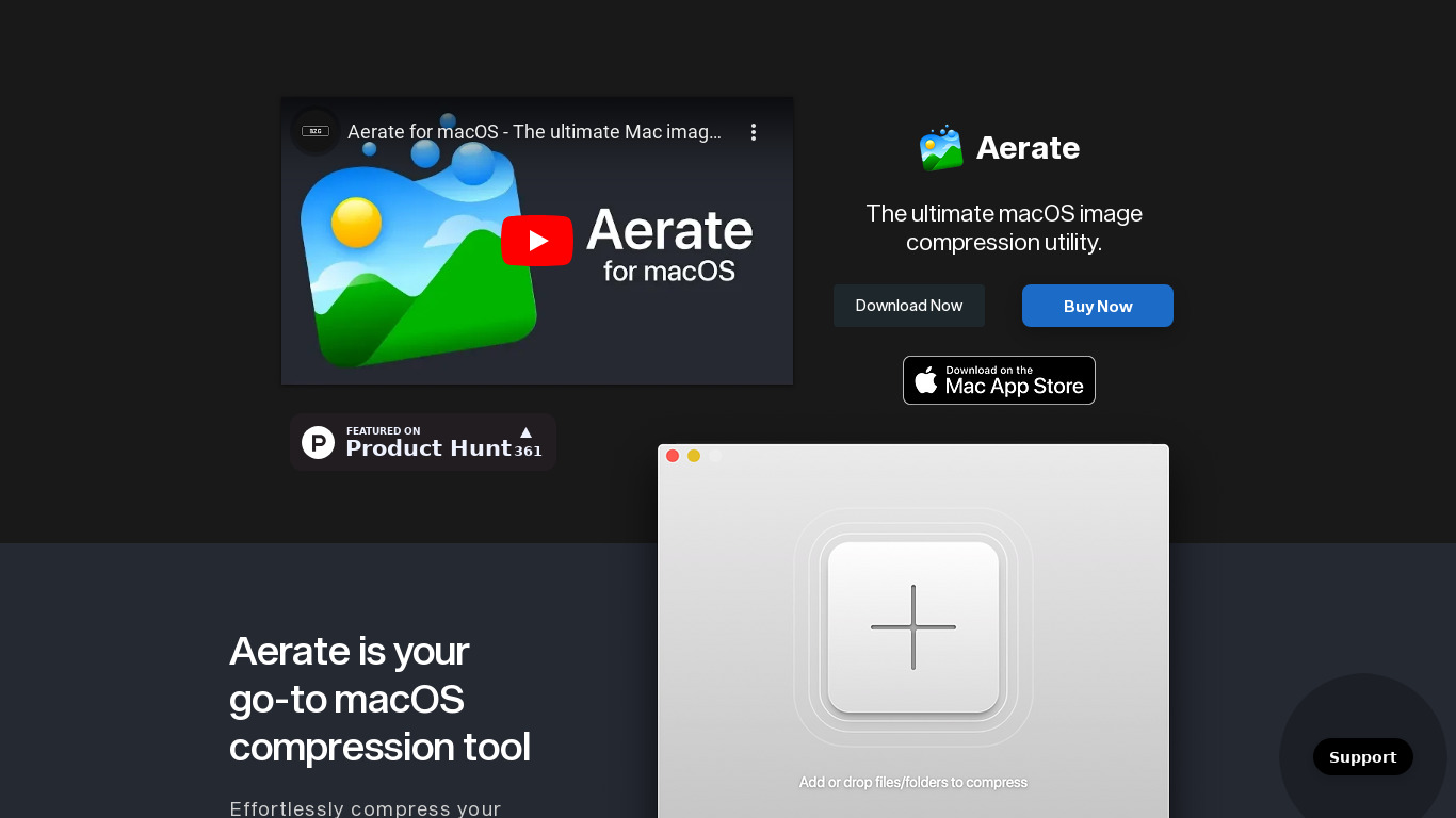 Aerate for macOS Landing page