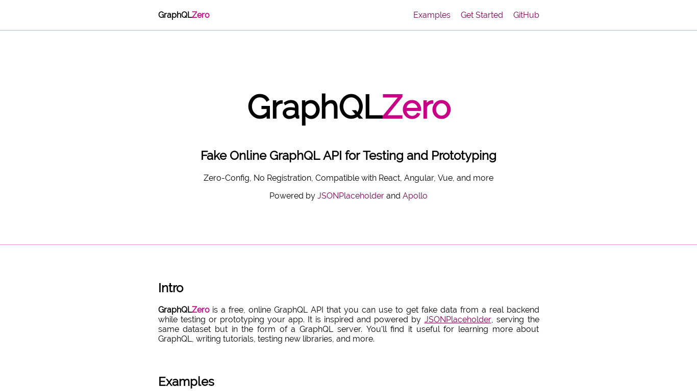 GraphQLZero Landing page
