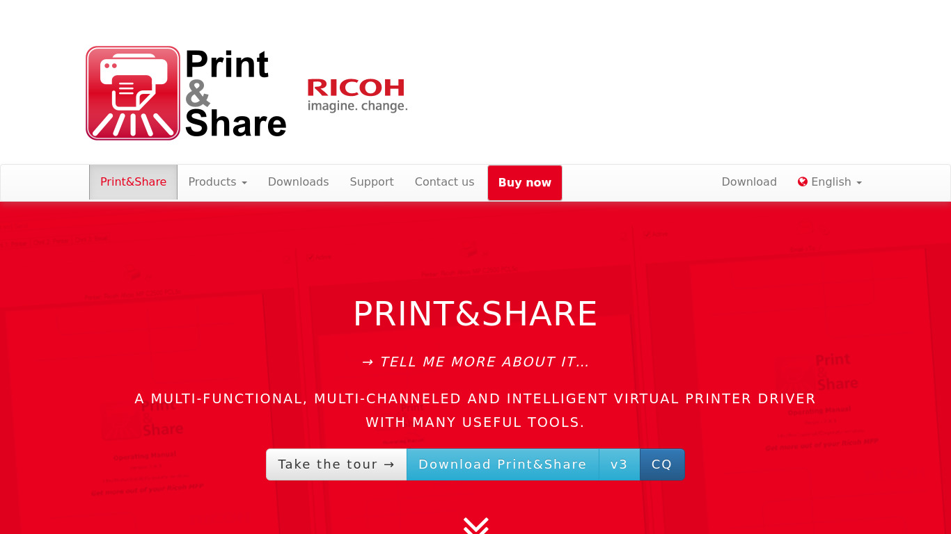 Ricoh Print&Share Landing page