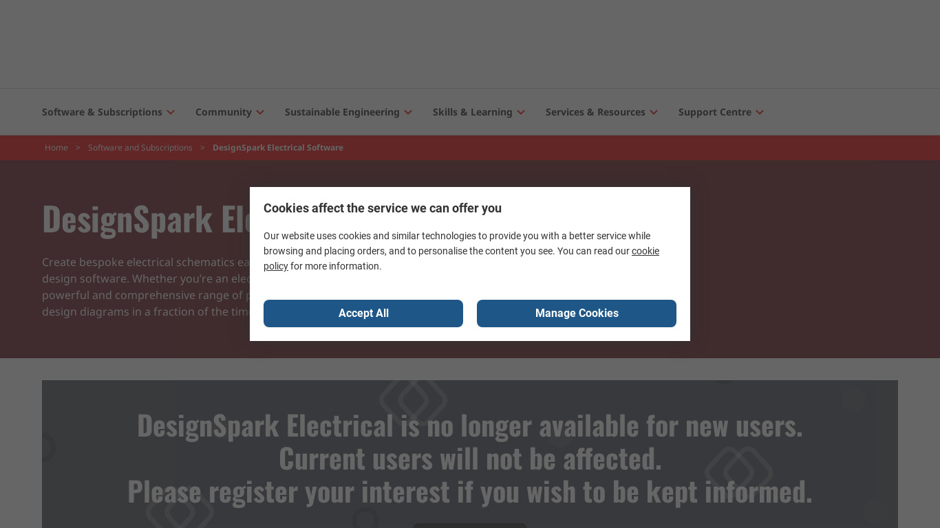 Designspark Electrical Landing page