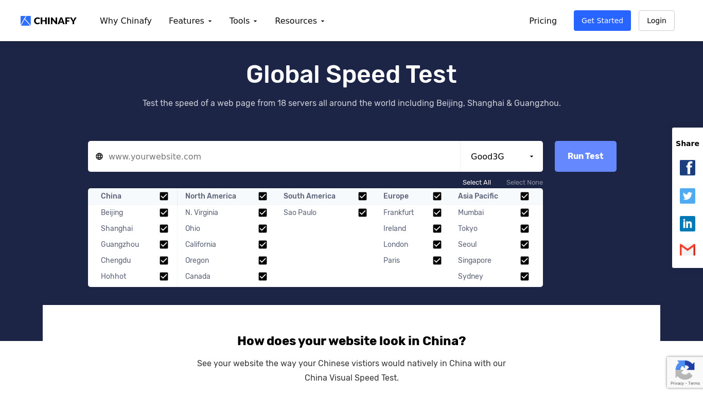 Global Website Speed Test Landing page
