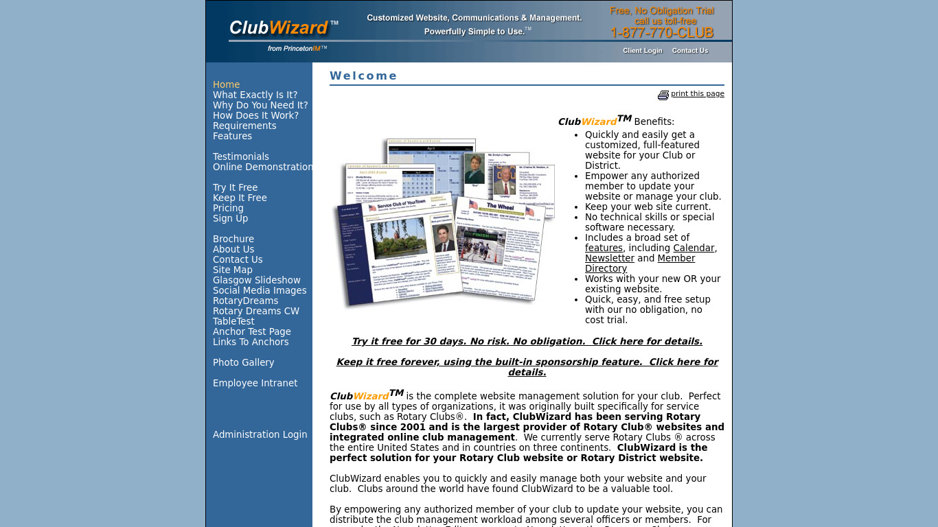 ClubWizard Landing page