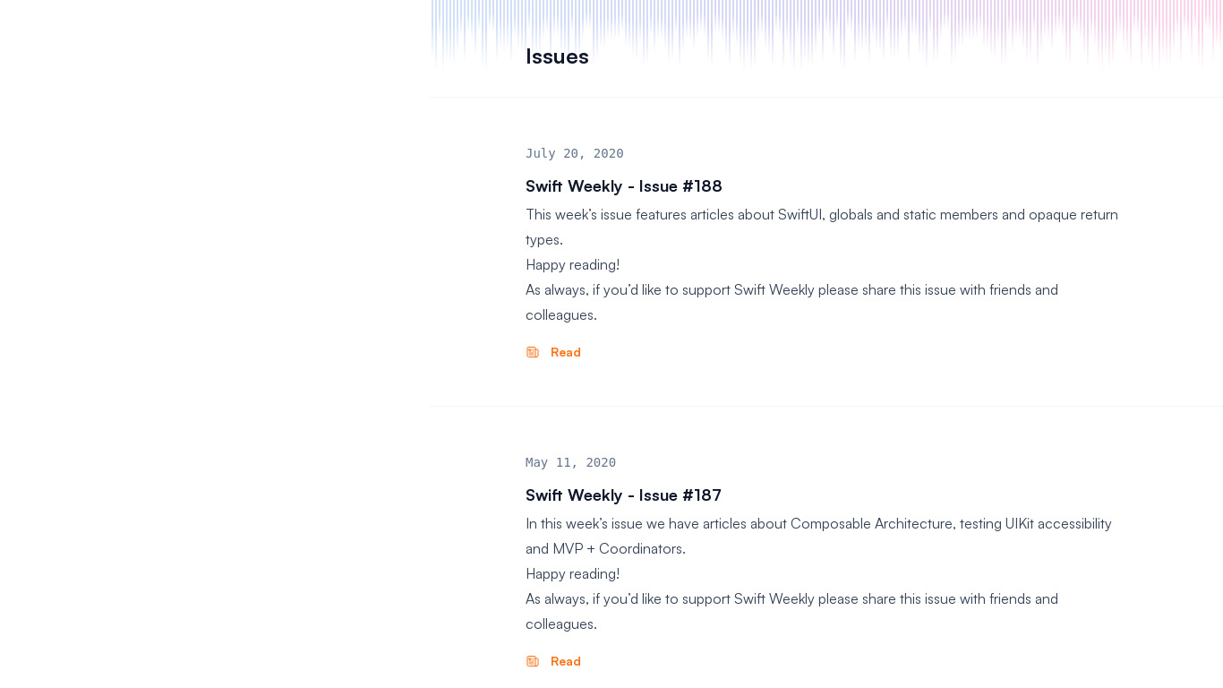 Swift Weekly Landing page
