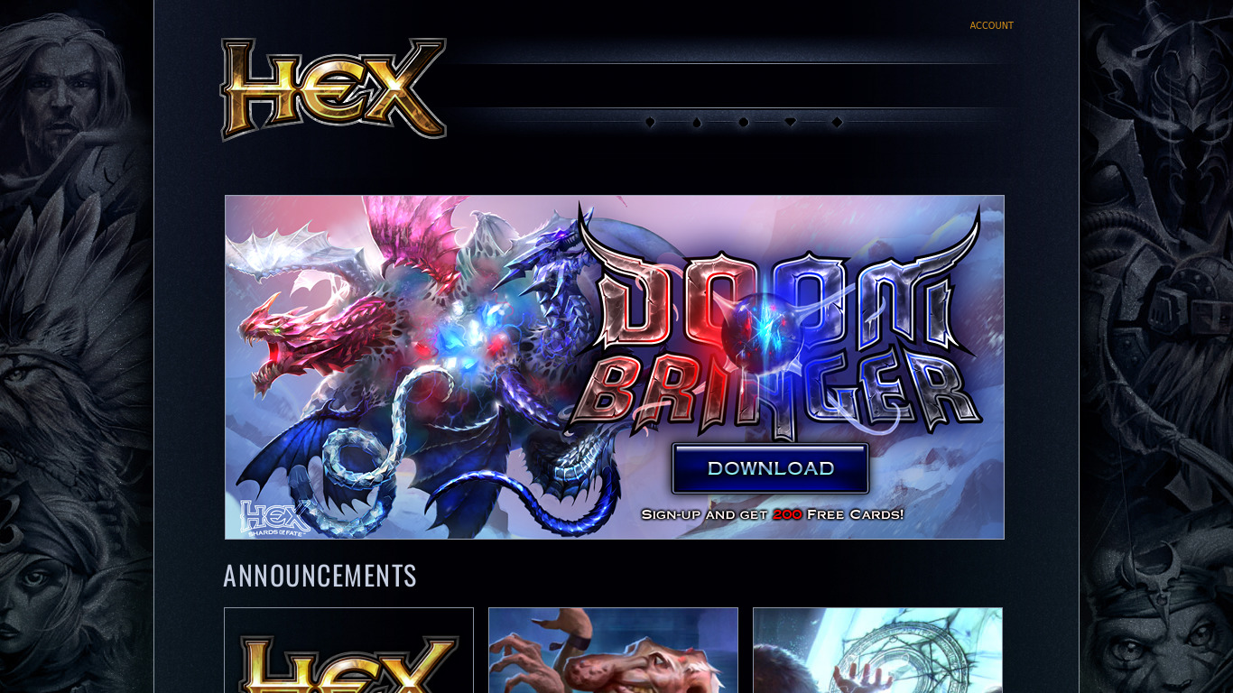Hex: Shards of Fate Landing page
