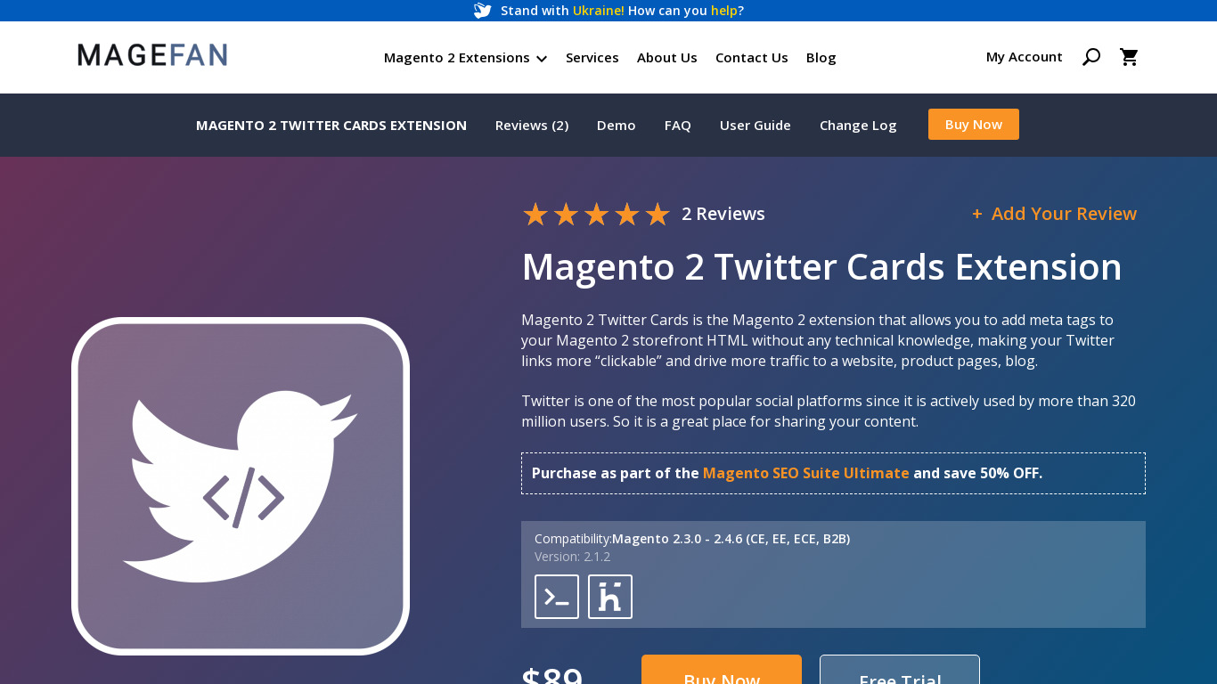 Magento 2 Twitter Cards Extension Landing page