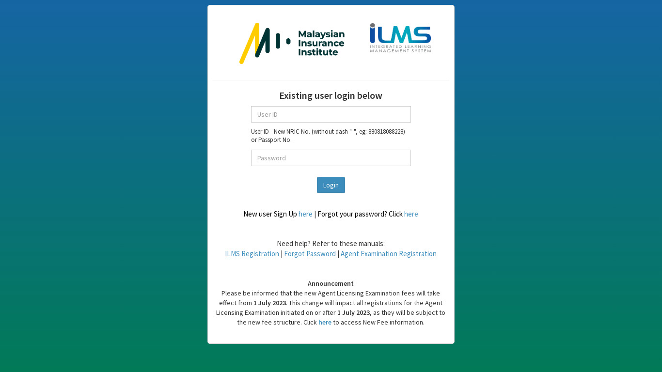 iLMS Landing page