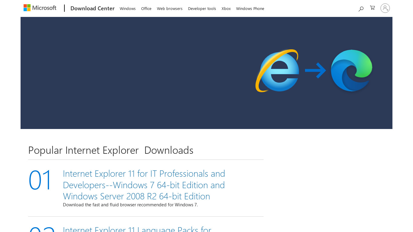 Internet Explorer Landing page