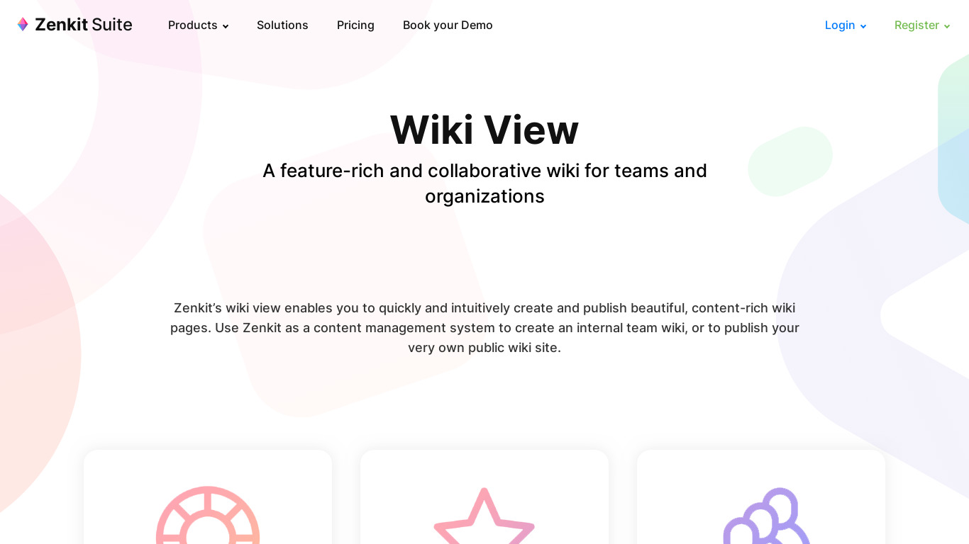 Zenkit Wiki View Landing page