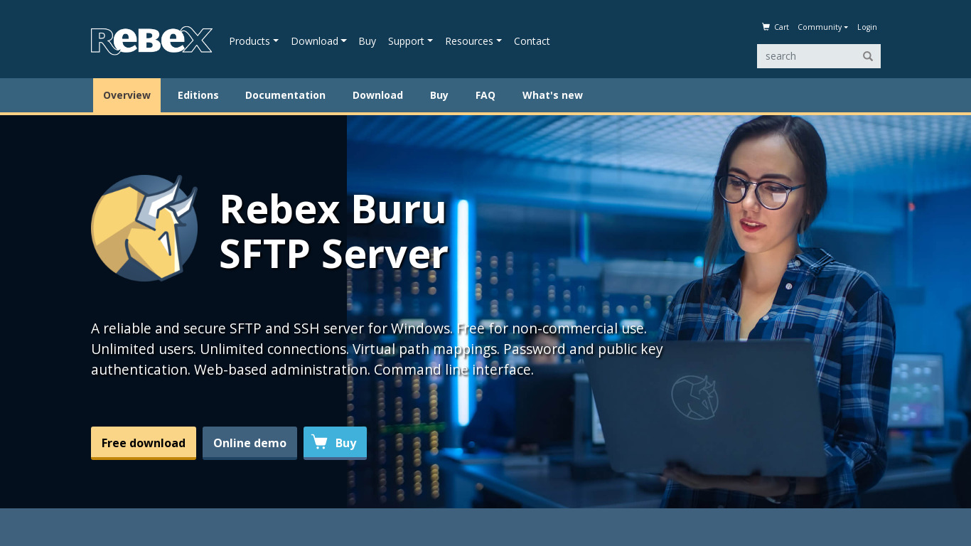 Buru SFTP Server for Windows Landing page