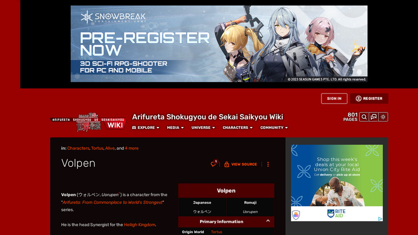 arifureta.fandom.com volpen Landing Page