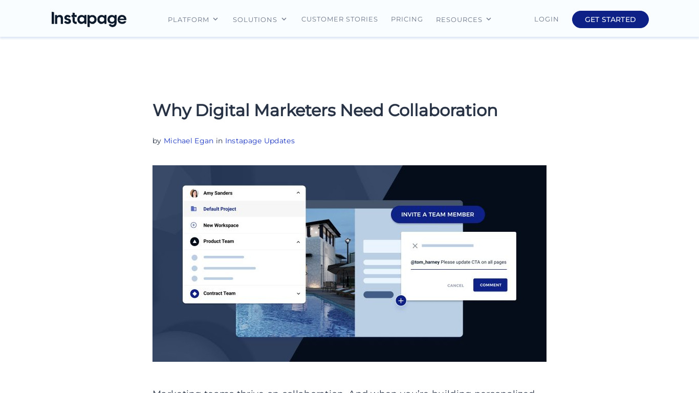 Collaboration by Instapage Landing page