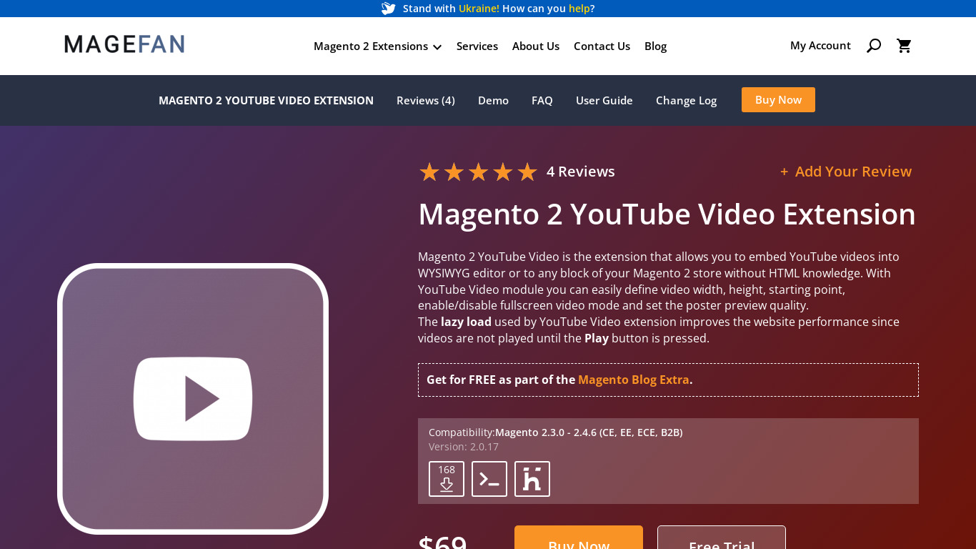 Magento 2 YouTube Widget Extension Landing page