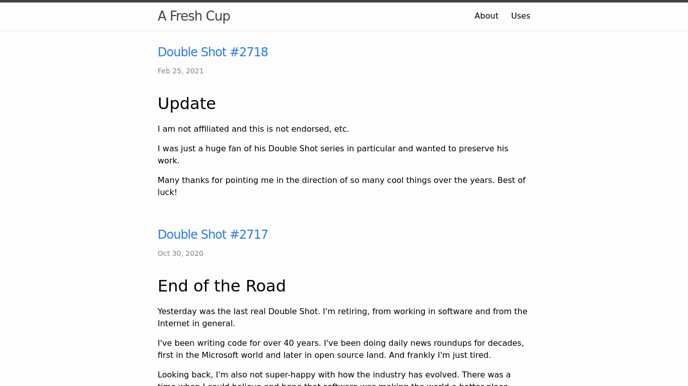 A Fresh Cup Landing page
