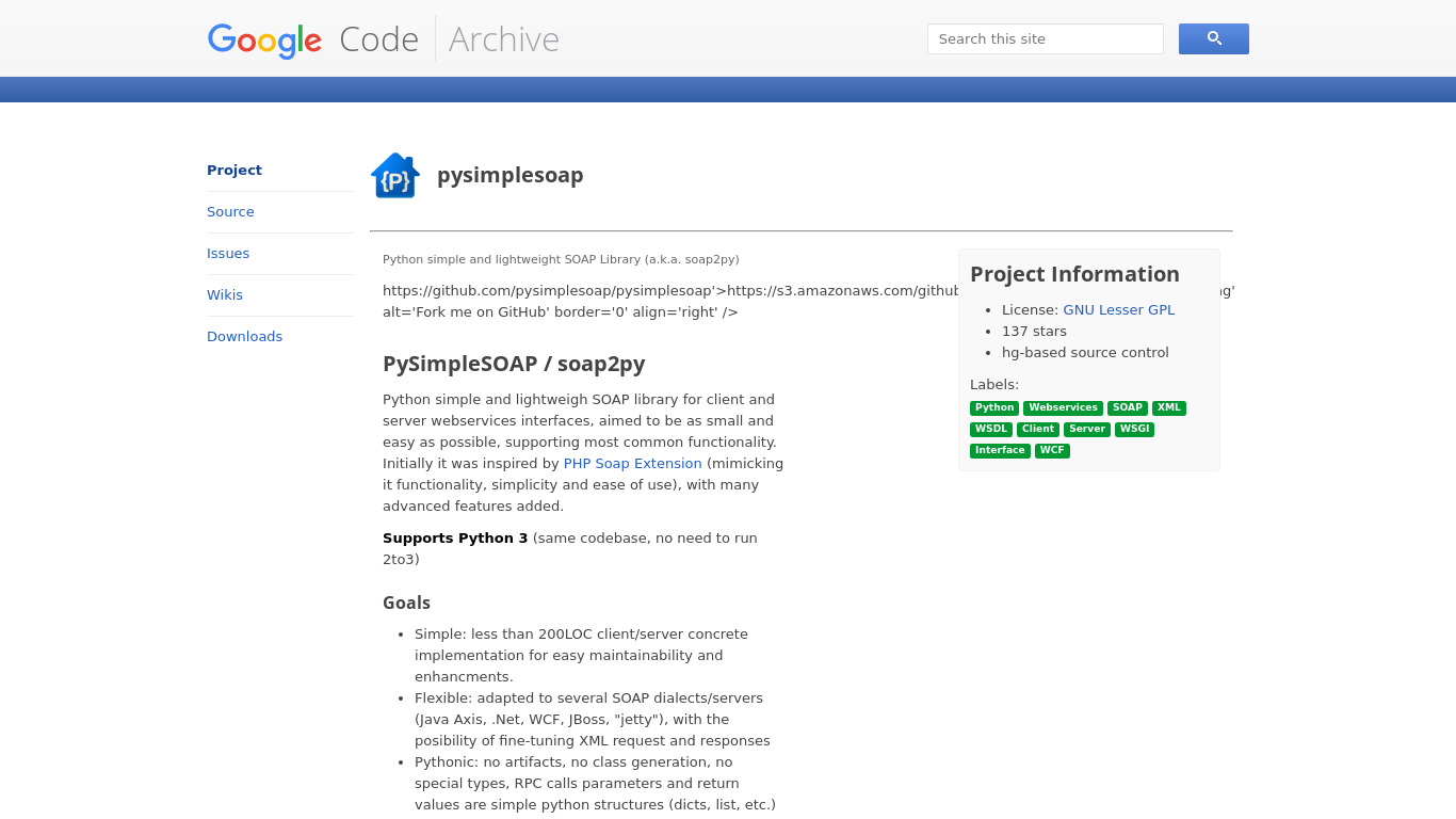 PySimpleSOAP Landing page