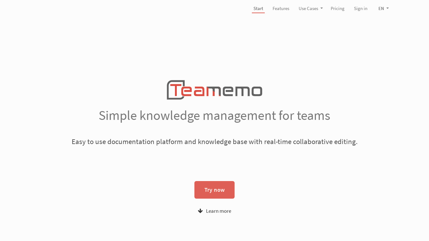 Teamemo Landing page