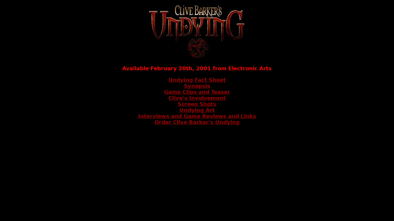 Clive Barker's Undying Landing page