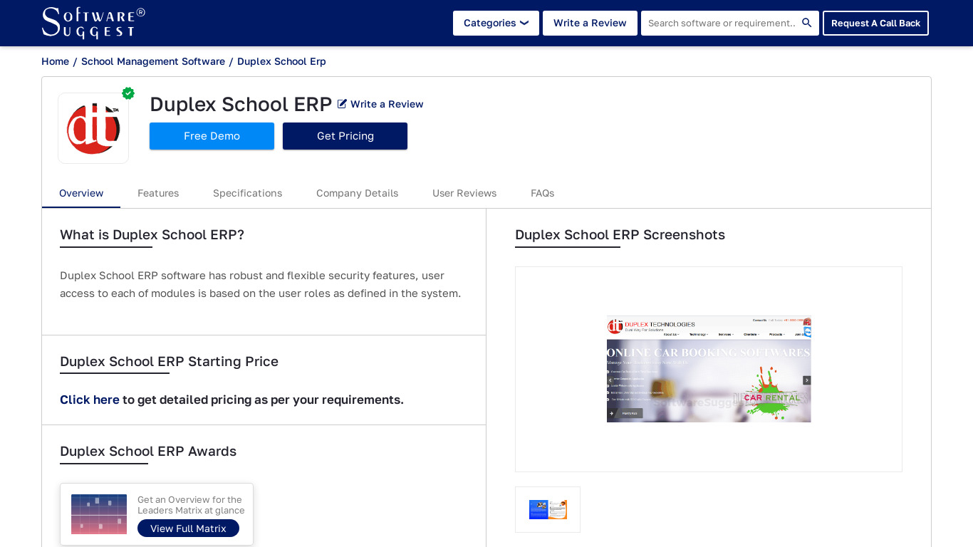 Duplex School ERP Landing page