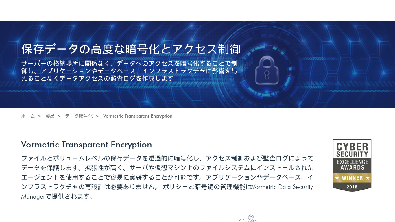 Vormetric Transparent Encryption Landing page