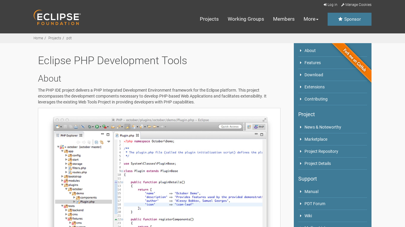 Eclipse PHP Development Tools Landing page