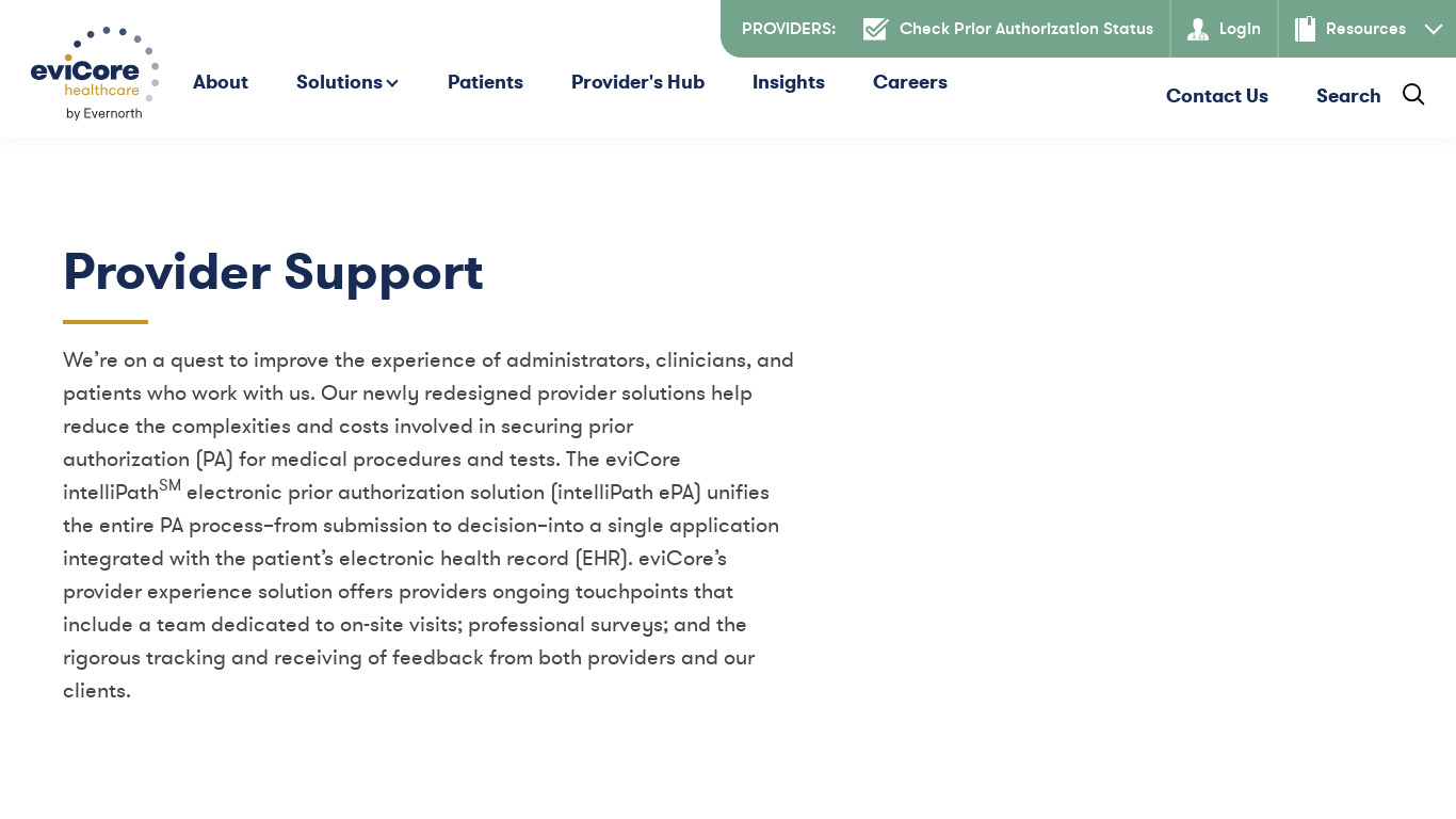 eviCore Clinical Decision Support Landing page