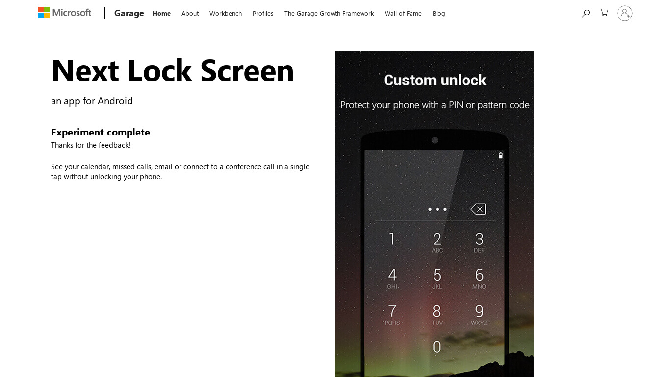 Next Lock Screen Landing page