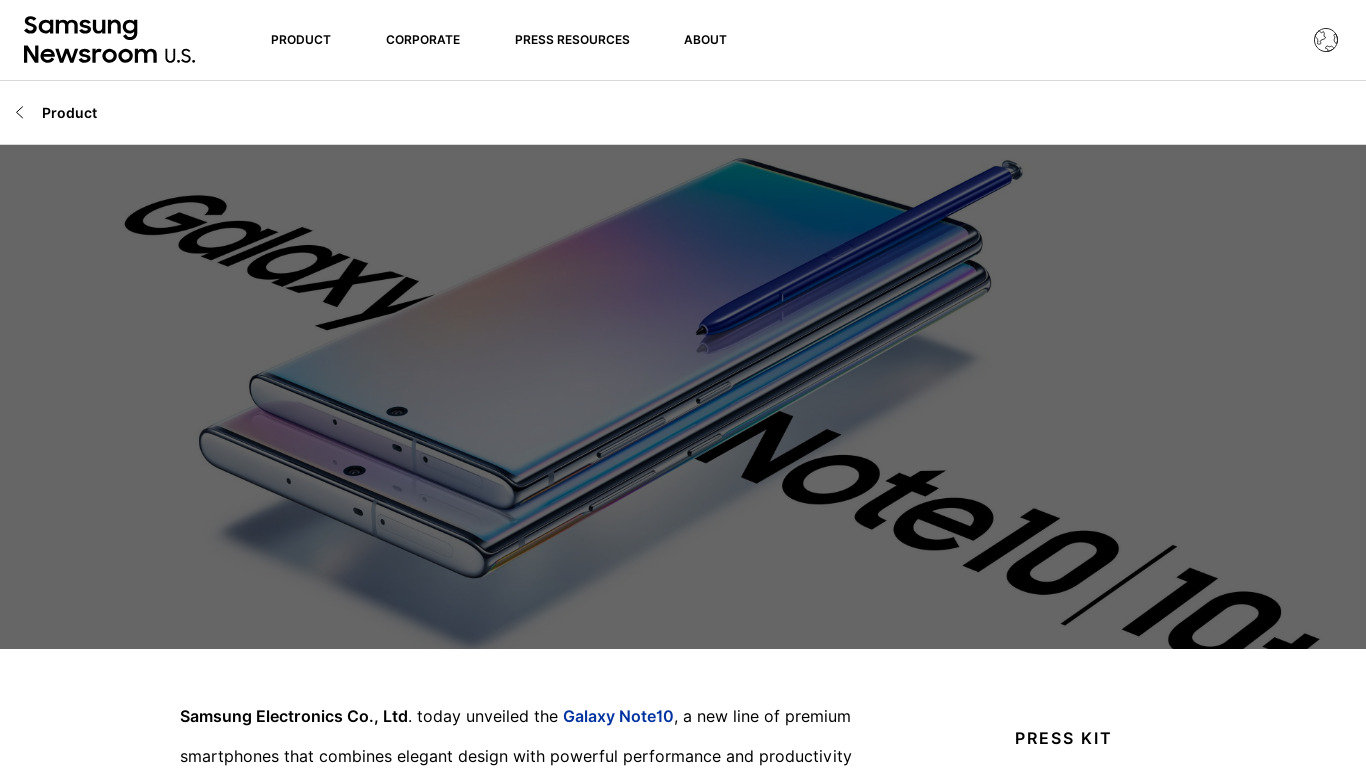 Samsung Galaxy Note 10 Landing page