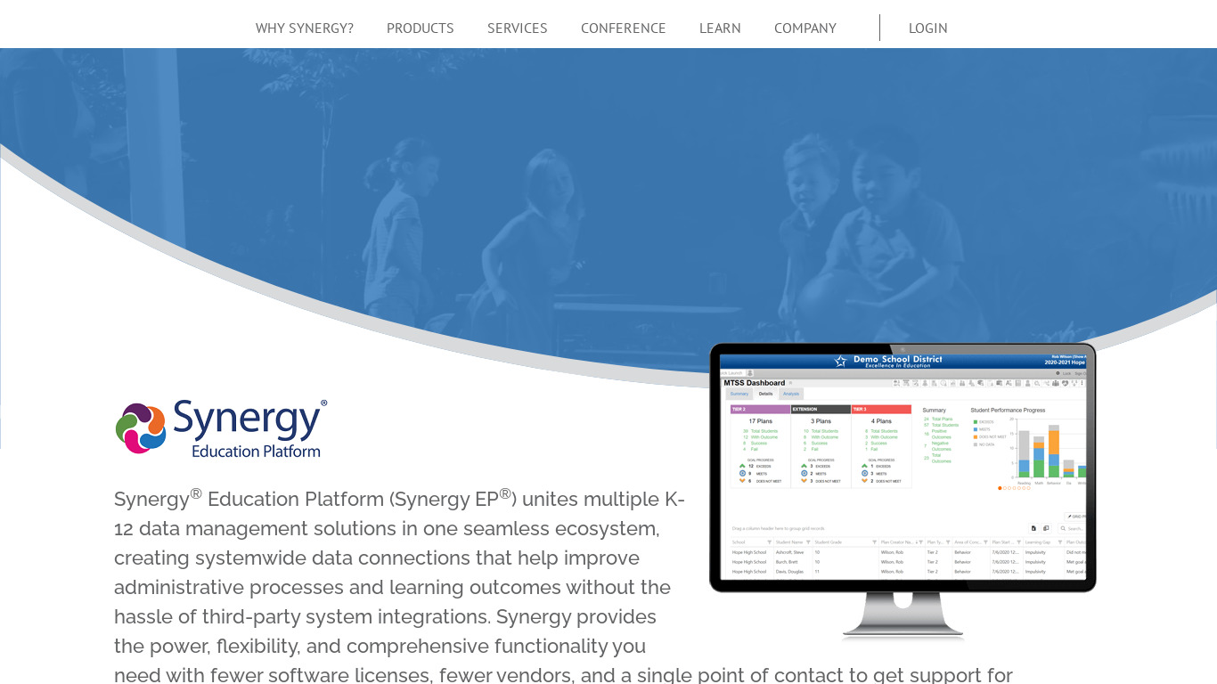 Synergy Education Platform Landing page