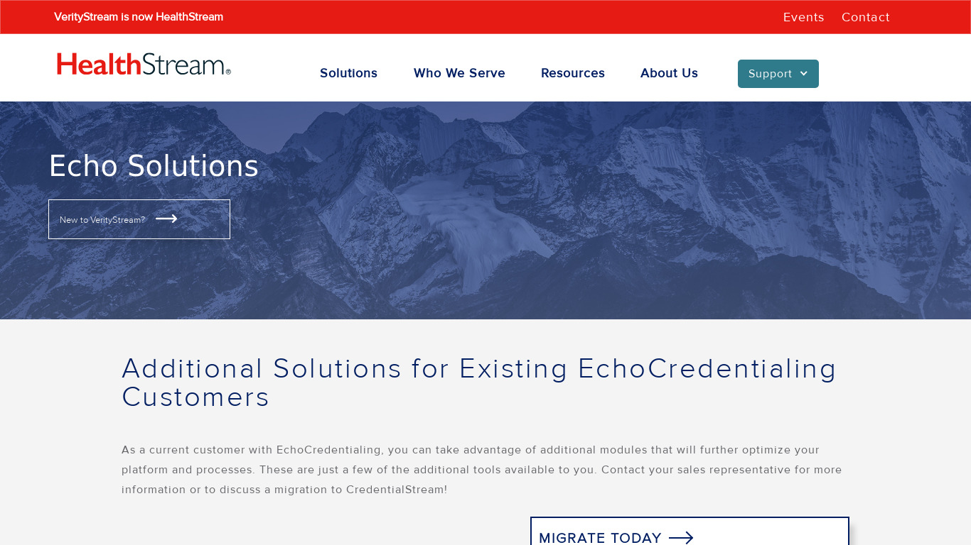 Echo Credentialing Landing page