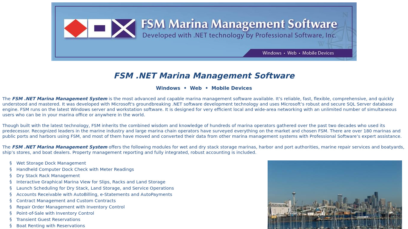 FSM Marina Management Software Landing page