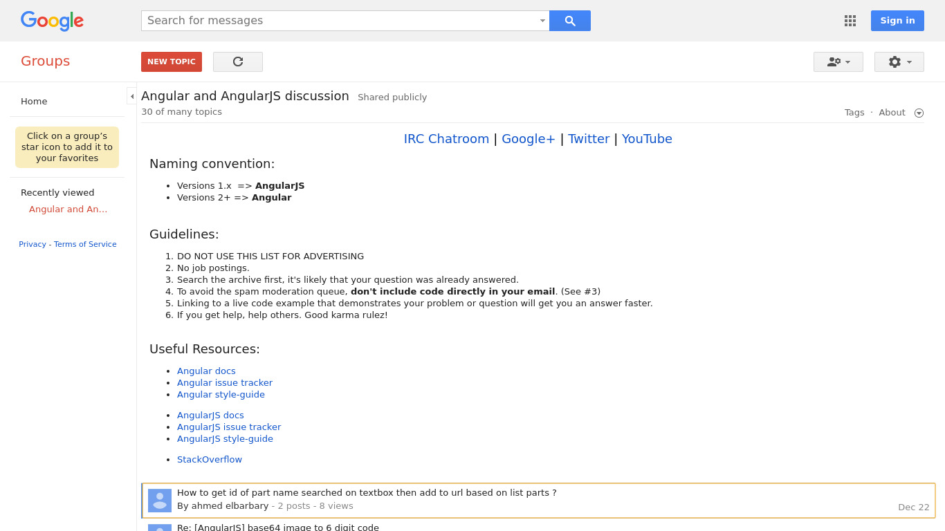 AngularJS Google Group Landing page