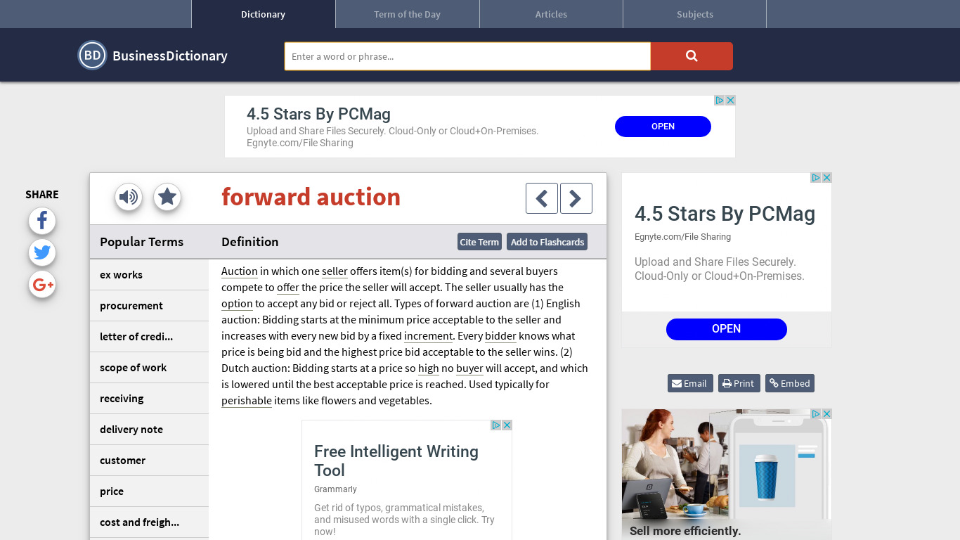Forward Auction Landing page