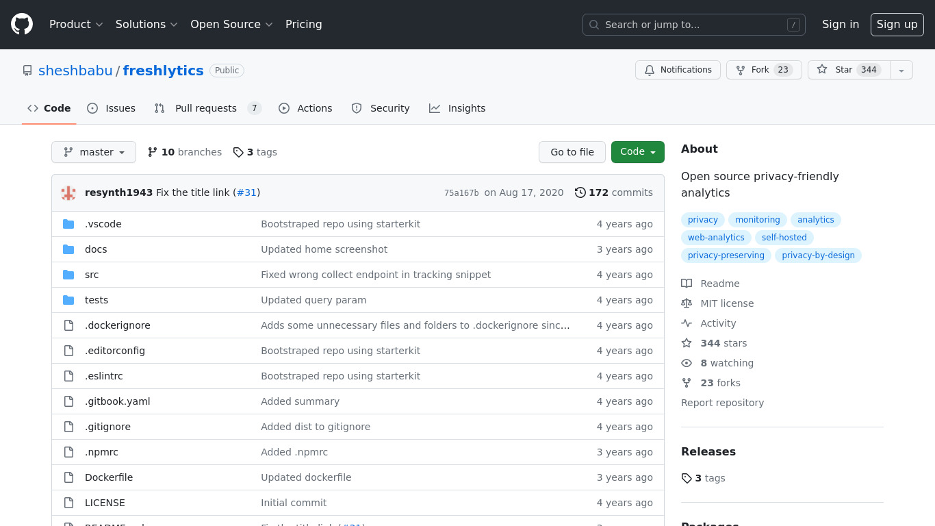 Freshlytics Landing page