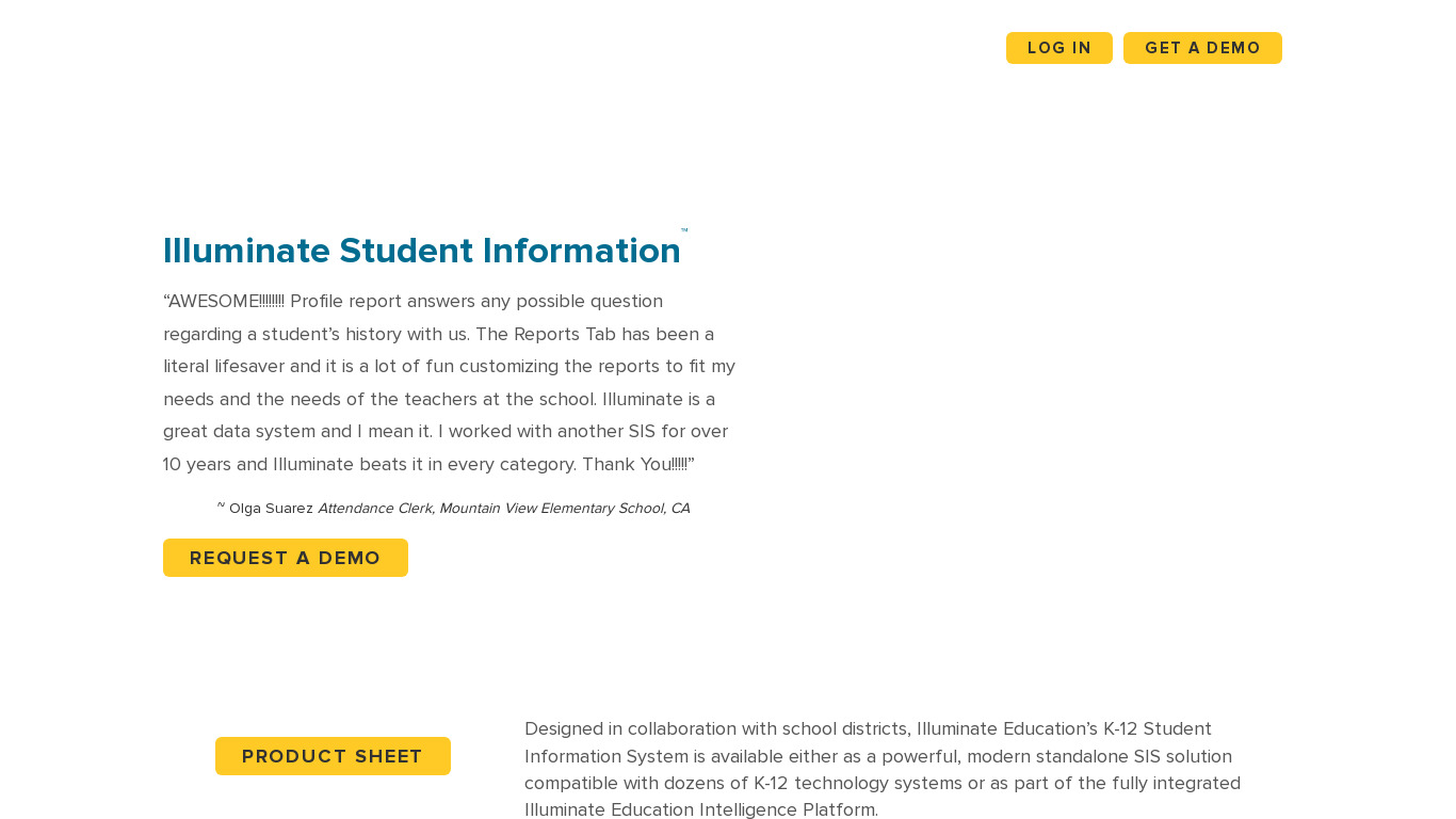 Illuminate Student Information Landing page
