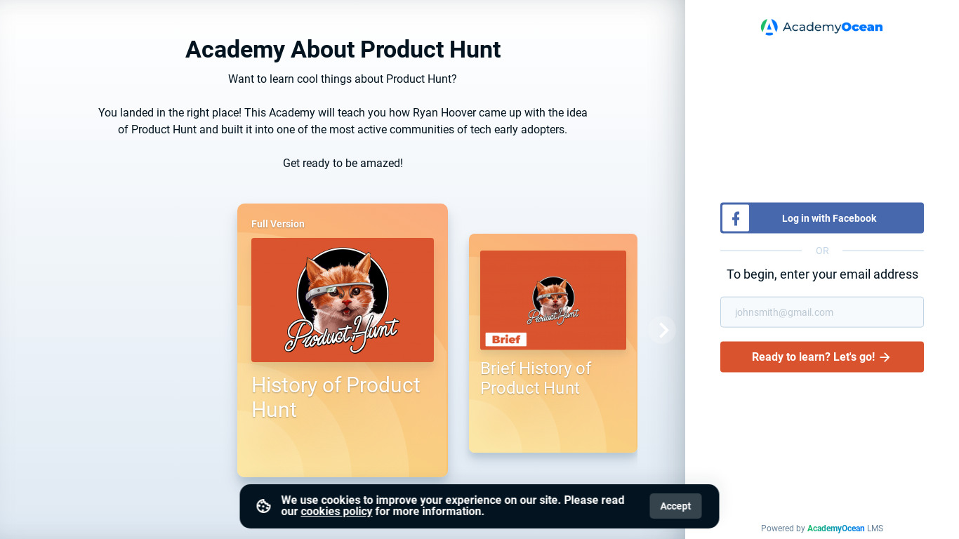 History of Product Hunt Landing page