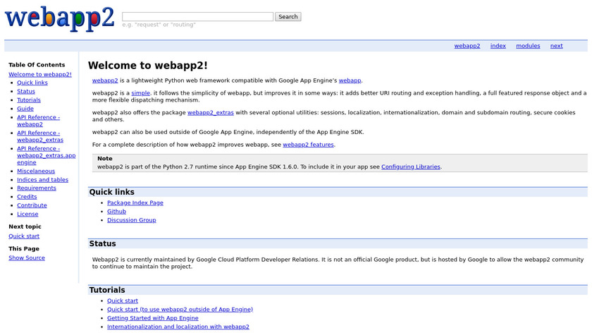 webapp2 Landing Page