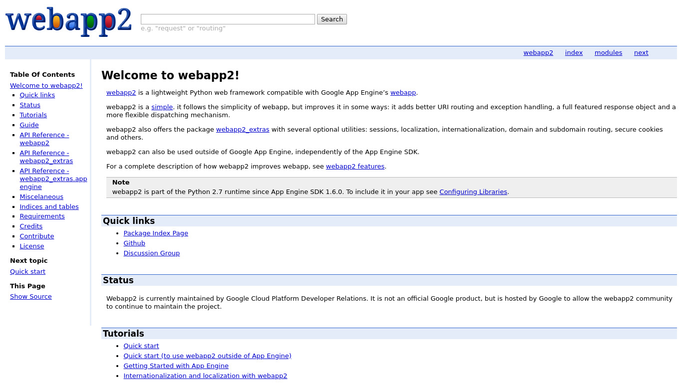 webapp2 Landing page