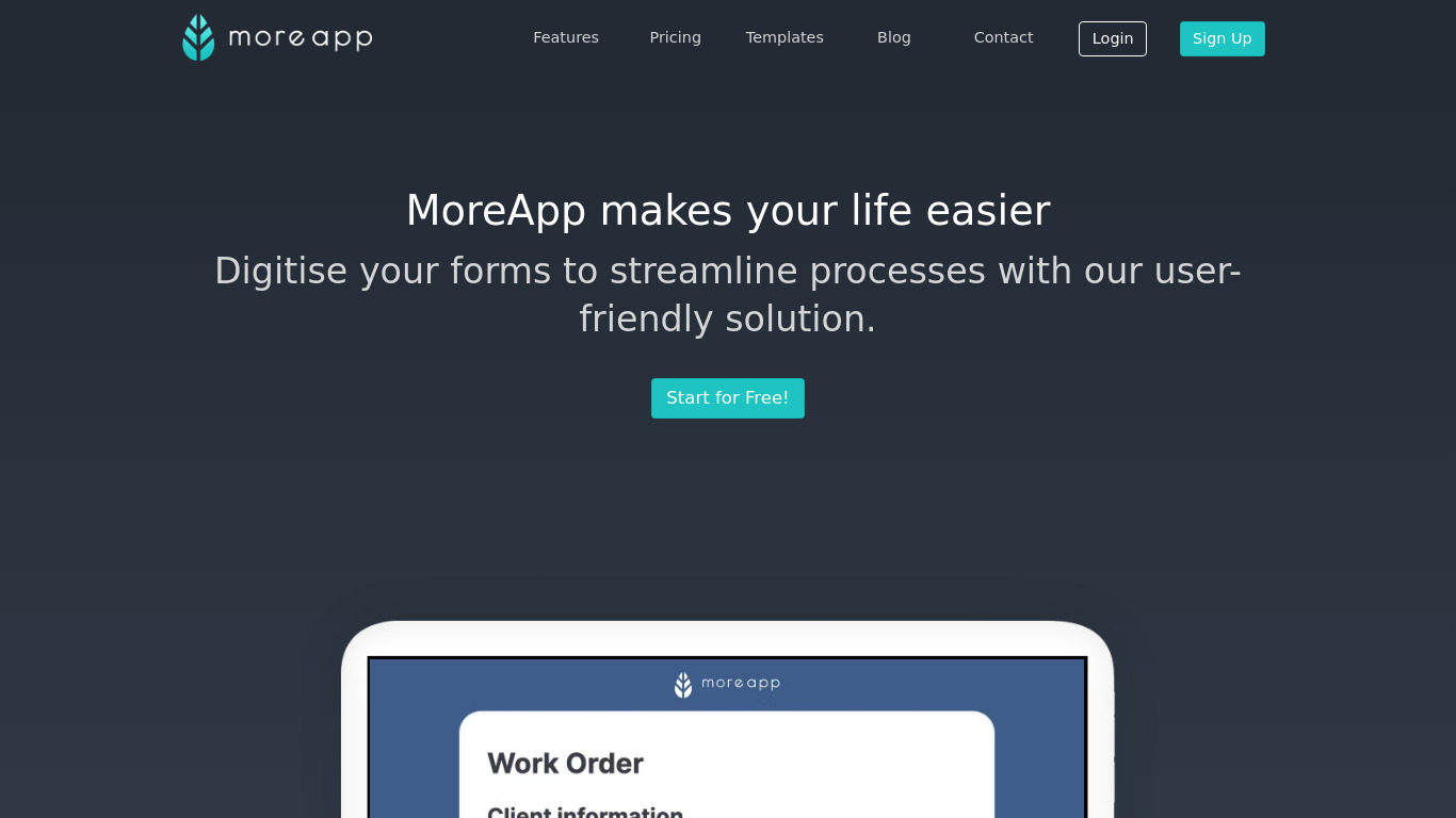 MoreApp Forms Landing page