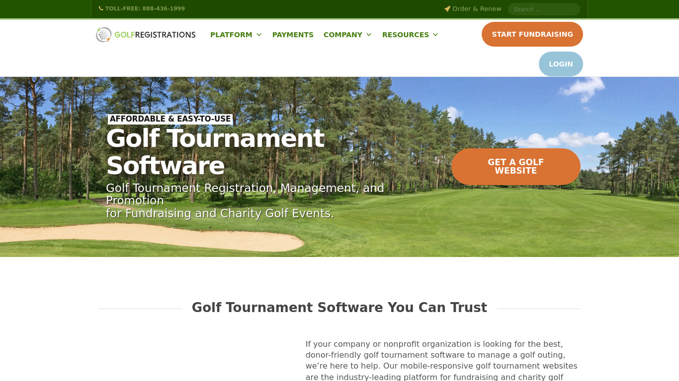 GolfRegistrations Landing page