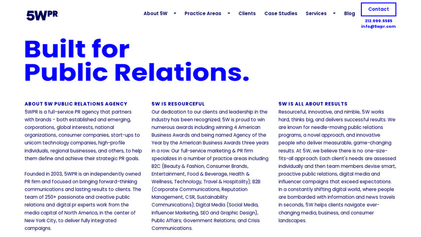 5W Public Relations Landing Page