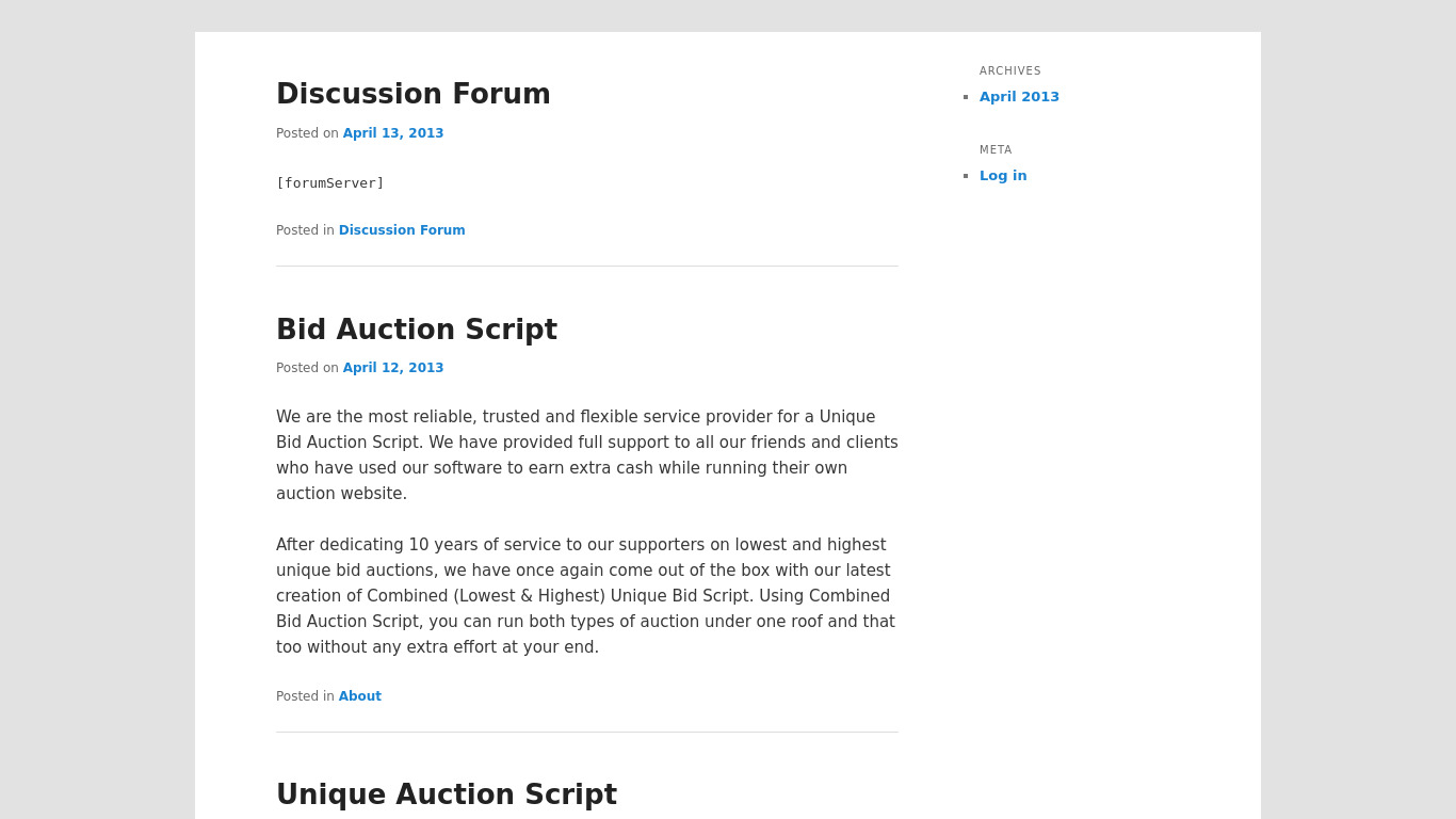 Highest Unique Auction Script Landing page