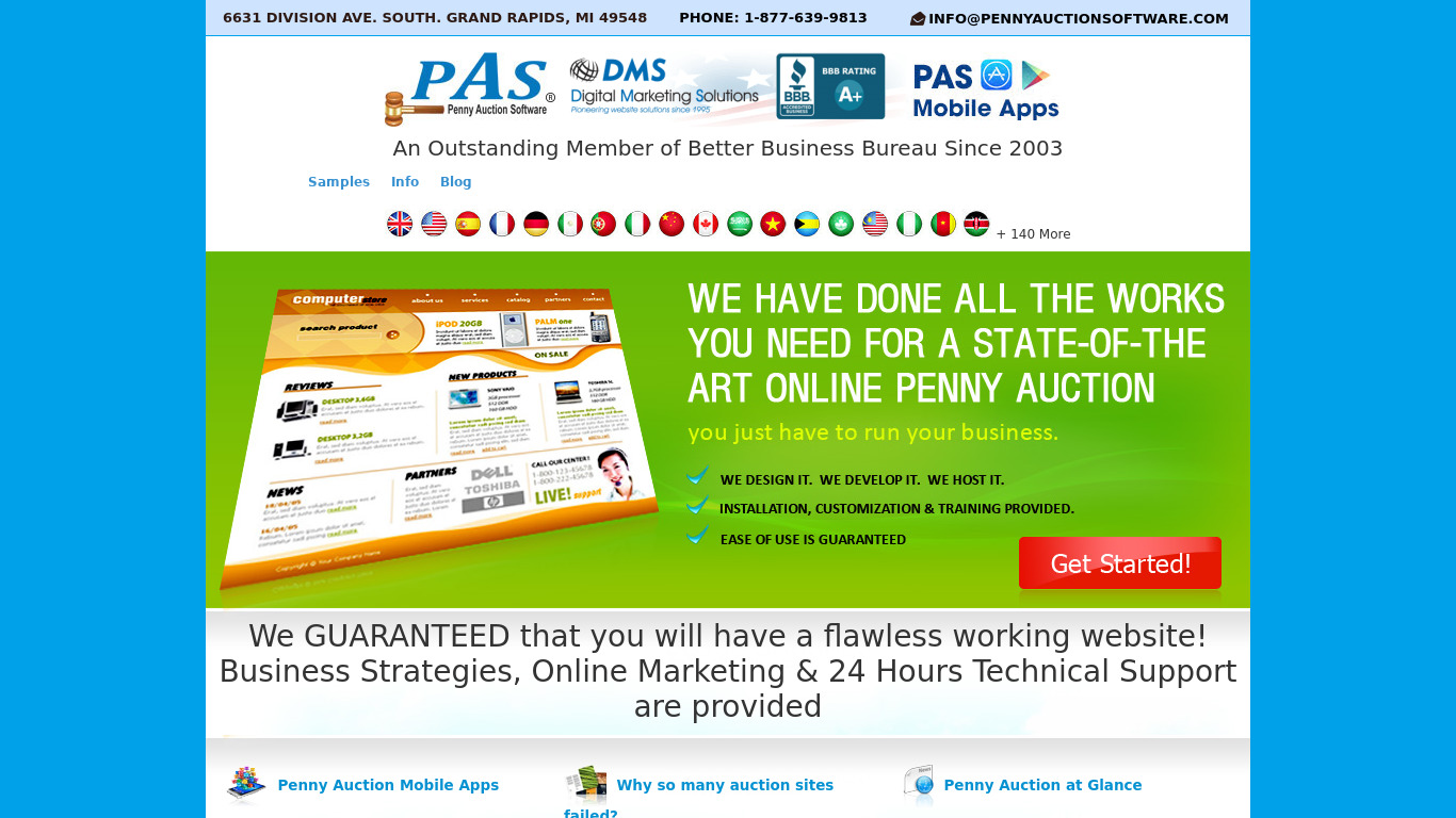 Penny Auction Software Landing page