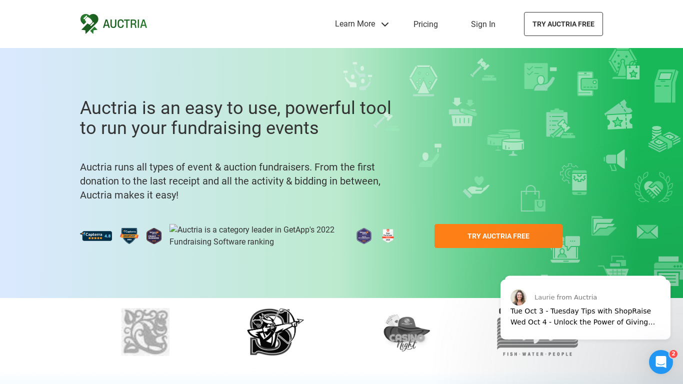 Charity Auction Organizer Landing page