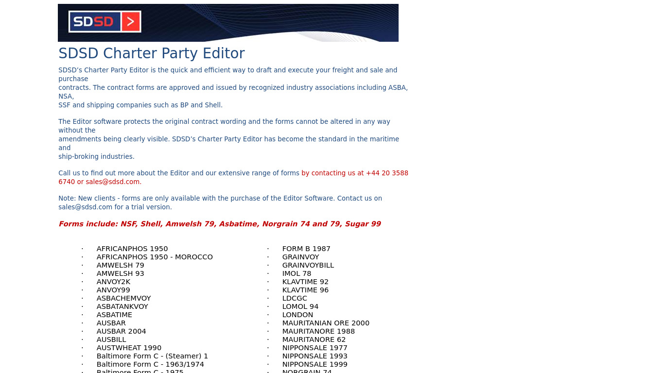 Charter Party Editor Landing page