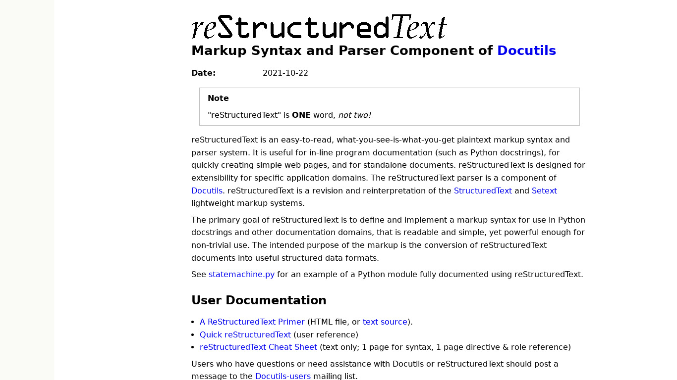 reStructuredText Landing page