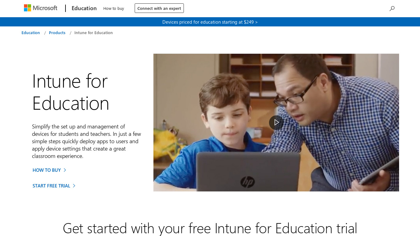 Microsoft Intune for Education Landing page