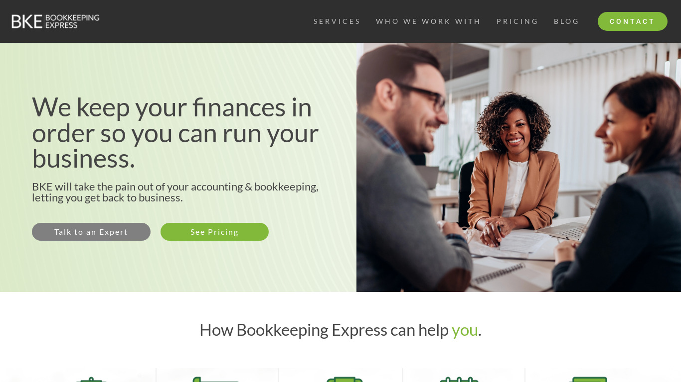 Bookkeeping Express Landing page