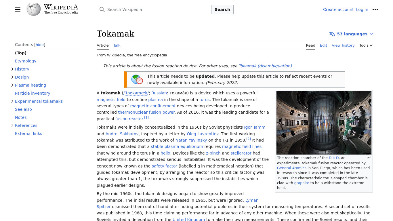 Tokamak Landing page