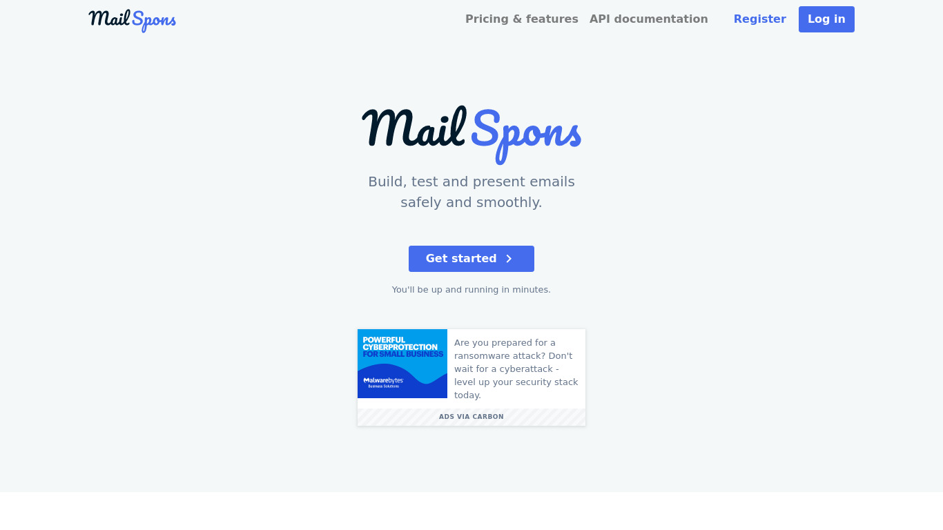 MailSpons Landing page